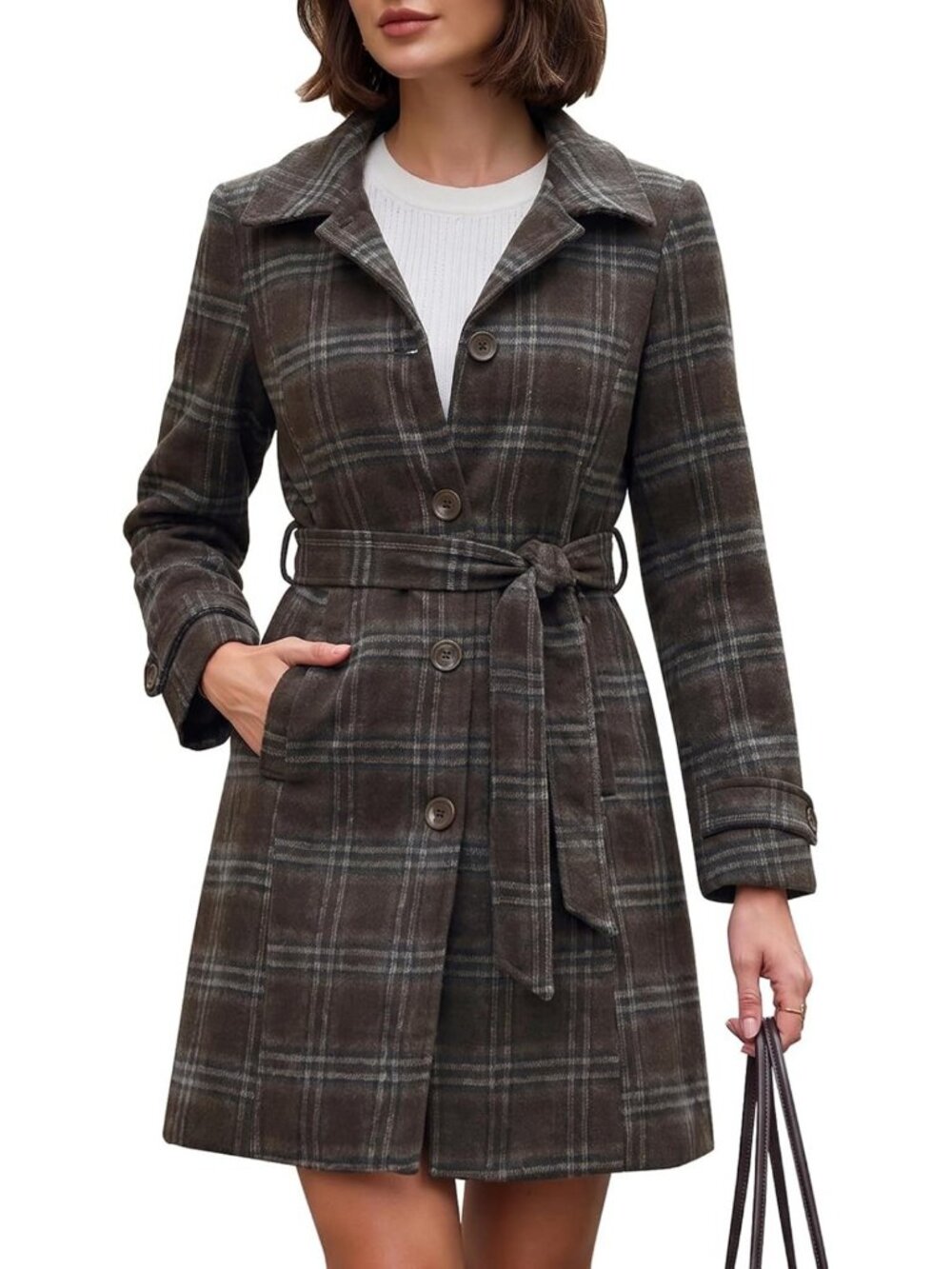 Vintage Plaid Peacoat with Stand Collar | Women's Winter Trench Coat
